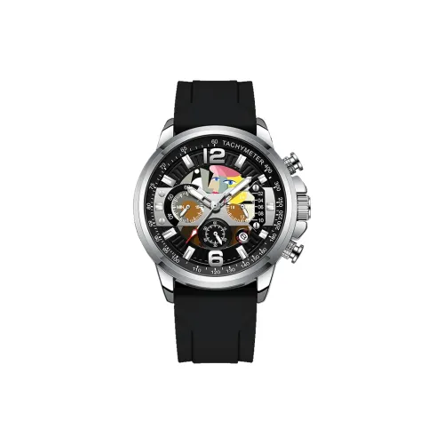 Pimio Trendy Collection Watch Кварцевый механизм Силиконовый ремешок Часы Мужские Черный циферблат PS1304