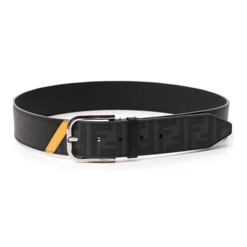 FENDI Буква С Принт Застежка-липучка Кожаный Ремень Мужской Черный Ширина 4CM