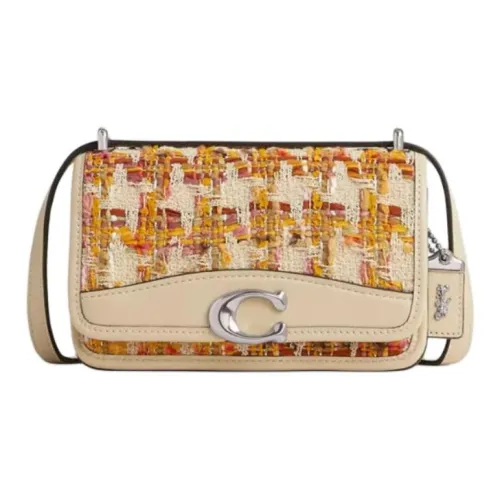 COACH Bandit Твидовая сумка через плечо маленькая женская серебряная и нейтральная многоцветная