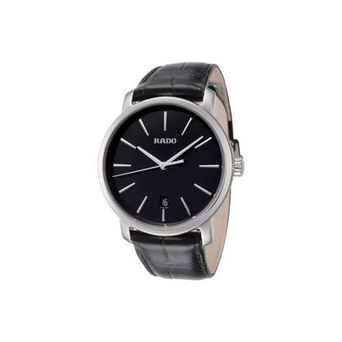 RADO Диамастер Коллекция Кварцевый механизм Женские часы 40 мм Черный циферблат Корпус из нержавеющей стали Кожаный ремешок