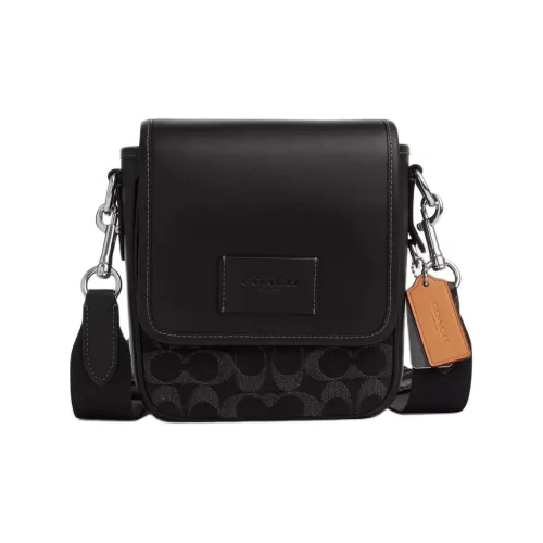 COACH Деним с Гладкой Телячьей Кожей Сумка через плечо Мини Унисекс Серебряный Черный