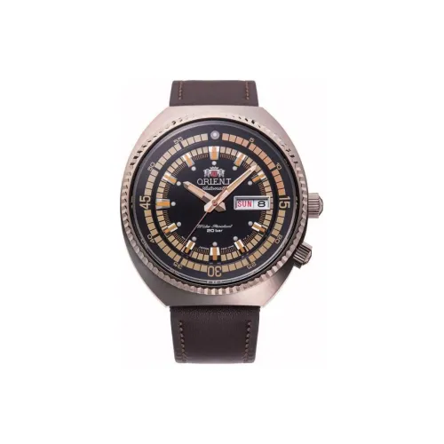 ORIENT Автоматический Механический Механизм Кожаный Ремешок Часы Мужские Черный Циферблат