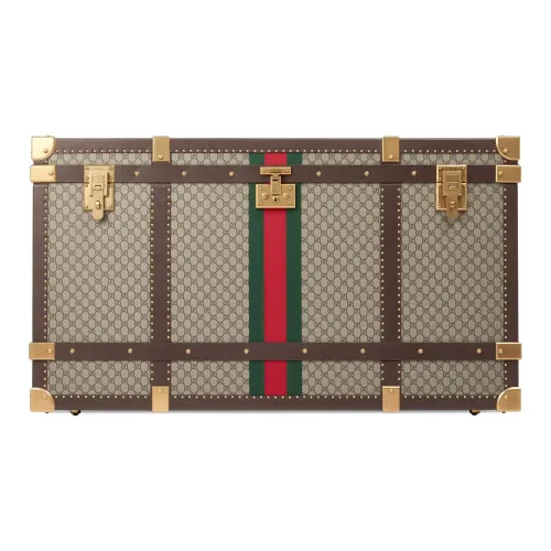 GUCCI Canvas Чемодан Хранение Коробка Твердый Чехол Женский Бежевый и Эбеновый