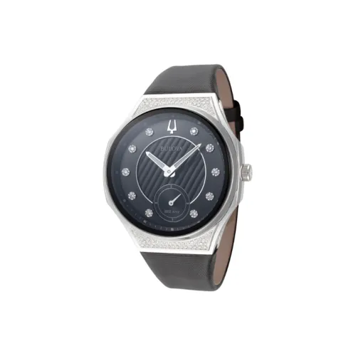 BULOVA Наручные часы Кварцевый механизм Кожаный ремешок 35 мм Черный циферблат Женские часы