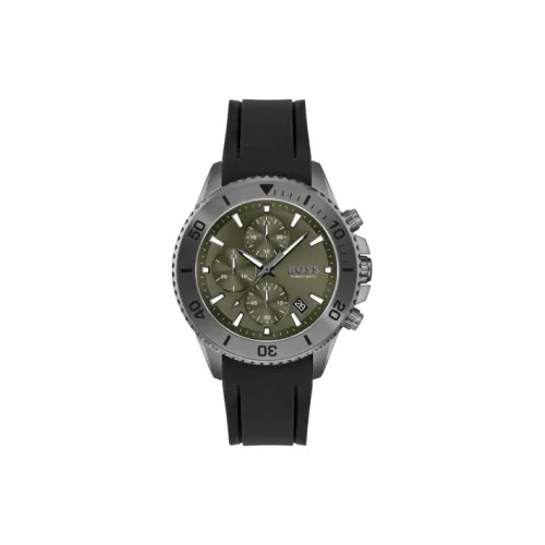 Hugo Boss Мужские часы Кварцевый механизм Силиконовый ремешок 45 мм Зеленый циферблат