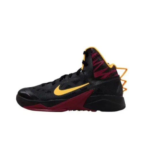 nike Zoom Hyperfuse 2013 Амортизация Износостойкий Высокий Топ Винтажные Баскетбольные Кроссовки Унисекс Черный Красный Желтый