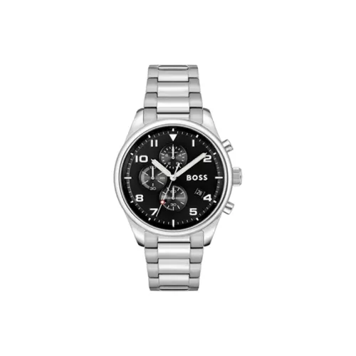 Hugo Boss Мужские часы Кварцевый механизм Ремешок из нержавеющей стали 44 мм Черный циферблат