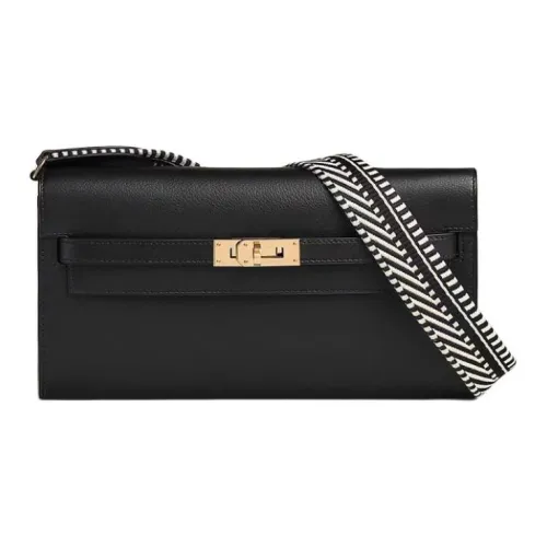 HERMES Kelly To Go Evergrain Телячья кожа Сумка через плечо Женская Черная