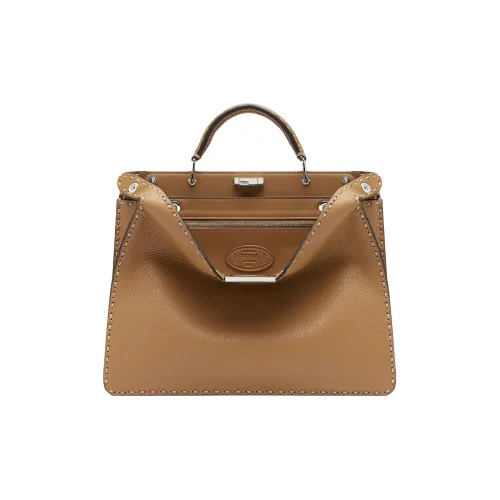 FENDI Peekaboo ISeeU Кожа Сумка через плечо Сумка Мужская Бежевая