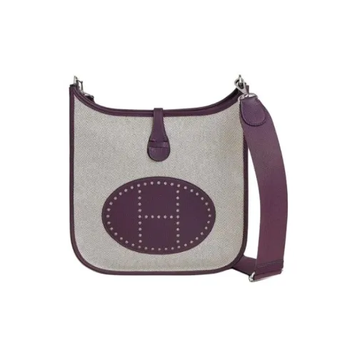 HERMES Evelyne Холст с кожей Clemence Bullock Сумка через плечо Женская Темно-фиолетовый и Серо-бежевый