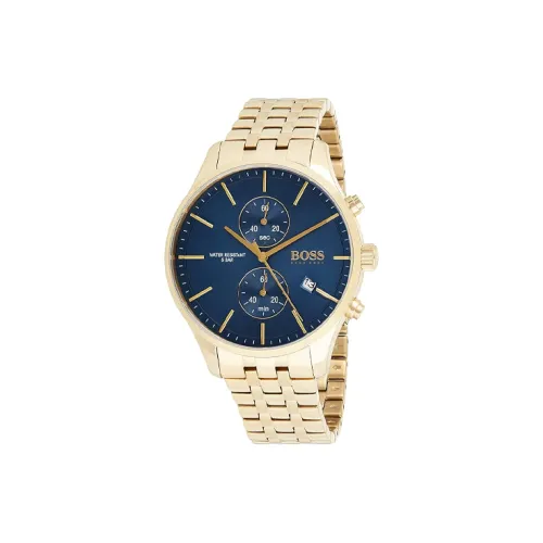 Hugo Boss Мужские часы Кварцевый механизм Ремешок из нержавеющей стали 42 мм Синий циферблат
