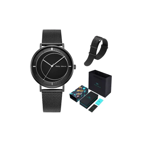 Welly Merck Кварцевый механизм Мужские часы Запястье Часы 42 Черный циферблат Ремешок из нержавеющей стали WM013m