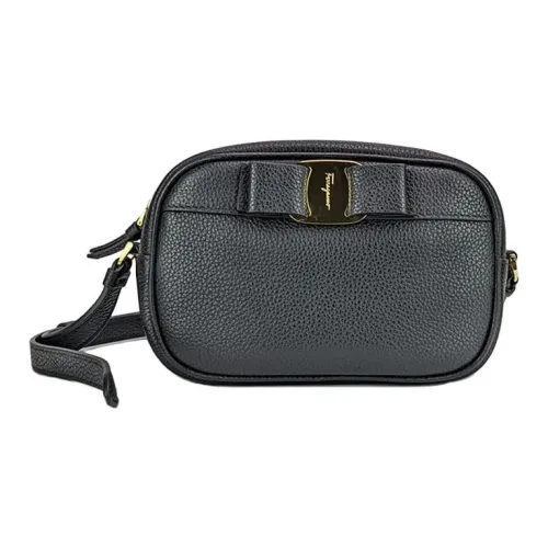 FERRAGAMO Vara Litchi Grain Calfskin Camera Сумка Сумка через плечо Сумка на плечо Женская Черная