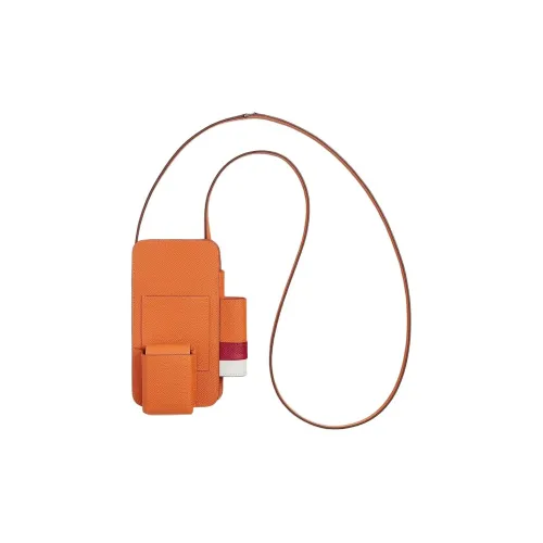 HERMES Hermèsway Epsom Телячья кожа Чехол для телефона Женские Апельсин Красный Белый