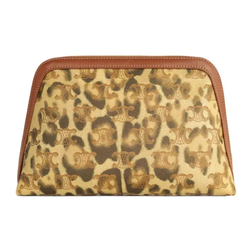 CELINE Холст Телячья кожа Клатч Косметичка Средний Мужской Леопардовый принт