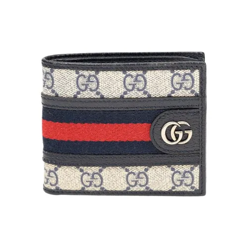 GUCCI Ophidia Холст и Кожа Держатель для Карт Кошелек Мужской Синий Бежевый