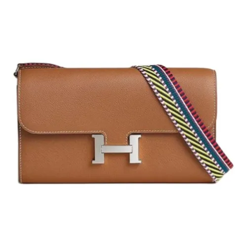 HERMES Constance Long To Go Кожа Evercolor Cavale Холст Кошелек Сумка через плечо Женская Коричневый