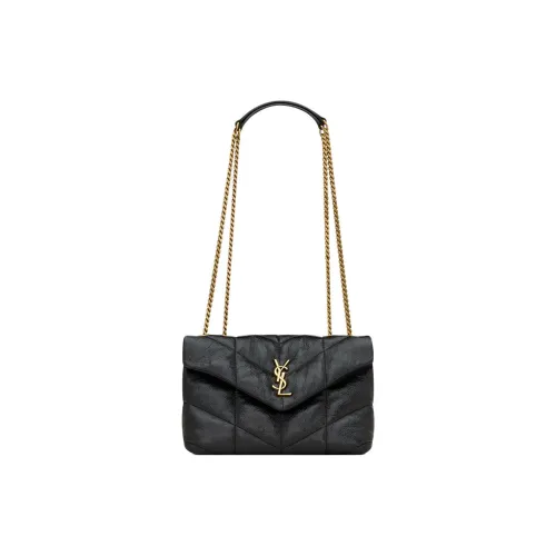 SAINT LAURENT Puffer GRAIN LEATHER Портативная Сумка через плечо Сумка на плечо Женская Черная