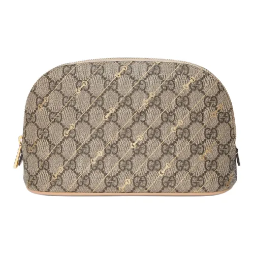 GUCCI Canvas с кожаными вставками косметичка женская бежевый и эбеновый