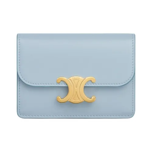 CELINE Triomphe Блестящий Корова Кожа Держатель для Карт Женские Светло-Синий