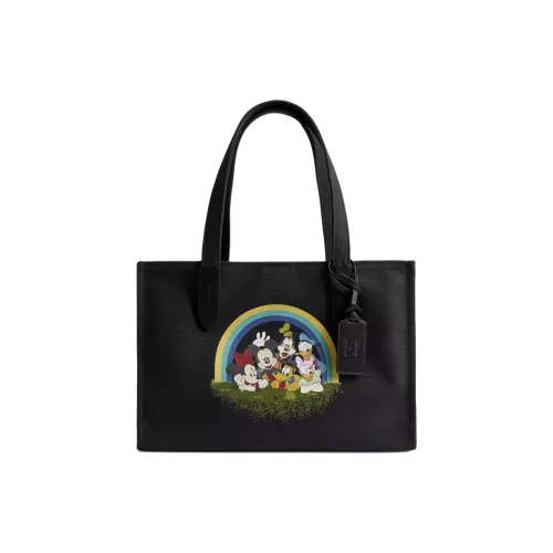 COACH Disney Холст и Кожа Тоут Сумка Сумка для покупок Сумка Большая Женская Черная