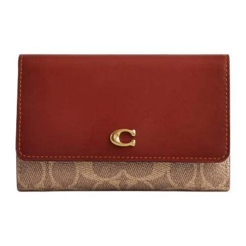 COACH Покрытый холст телячья кожа кошелек средний женский коричневый