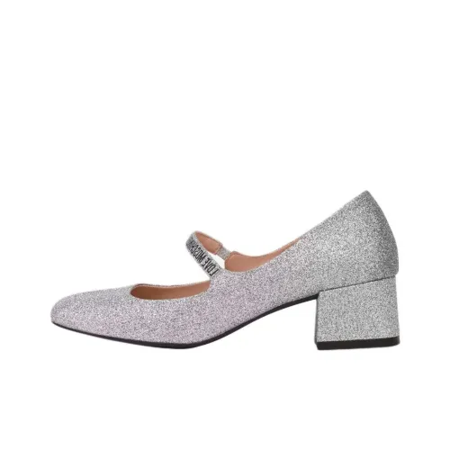 LOVE MOSCHINO Туфли Мэри Джейн с грубым каблуком женские серебряные