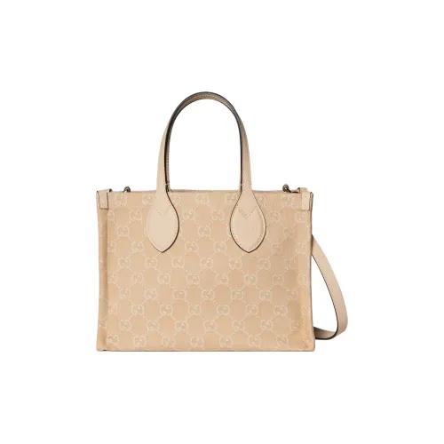 GUCCI Ophidia Деним с кожаными вставками Тоут Сумка Сумка для покупок Сумка среднего размера Женская Светлый Бежевый