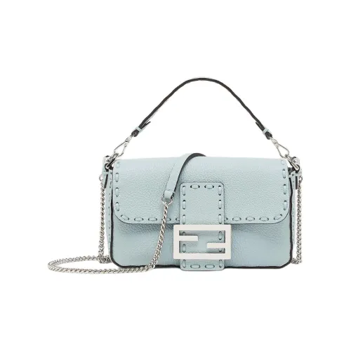 FENDI Baguette Телячья кожа Портативная Сумка через плечо Сумка на плечо Мини Женский Светло-синий