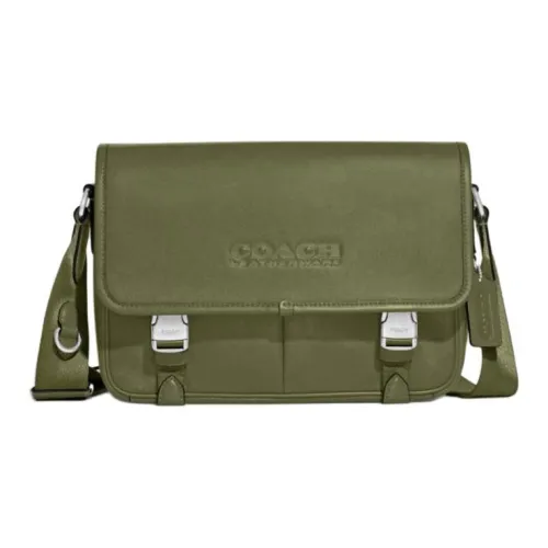 COACH League Коровья кожа Курьерская сумка Сумки через плечо Сумка через плечо Большая Мужская Трава Зеленый