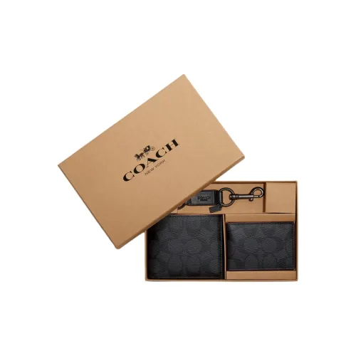 COACH 3 IN 1 Wallet Покрытый холст Набор Кошелек Мини Мужской Черный