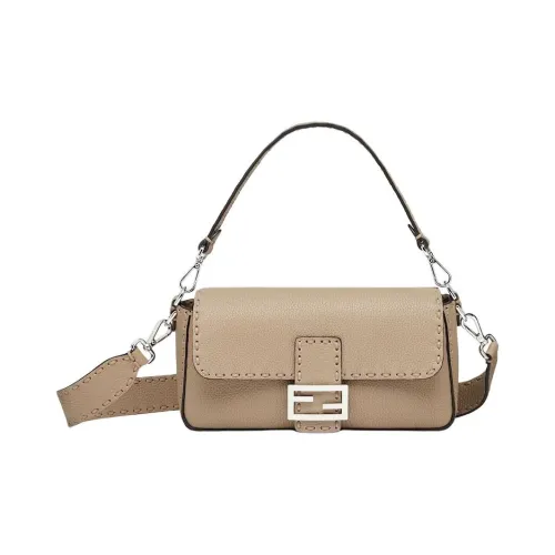 FENDI BaguetteСумка Selleria Серо-коричневого Цвета, Прошитая Вручную 612 Стежками