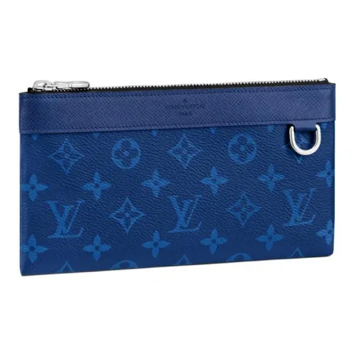 LOUIS VUITTON Discovery Коровья кожа с покрытием Холст Картхолдер Кошелек для монет Клатч Маленький Мужской Темно-синий