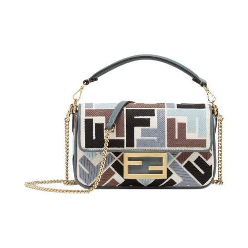 FENDI Baguette Холст Портативная Сумка через плечо Сумка на плечо Мини Женский Коричневый Черный Синий