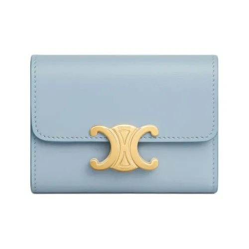 CELINE Triomphe Блестящий Коровья кожа Монетница Кошелек Женские Светло-синий