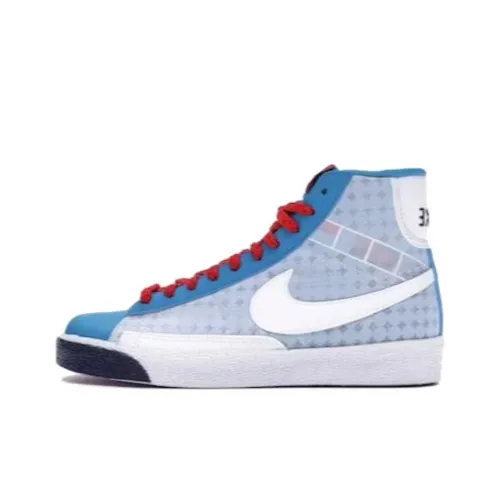 Nike Blazer Амортизация Износостойкие Высокие Кроссовки для скейтбординга Женские Сине-белые