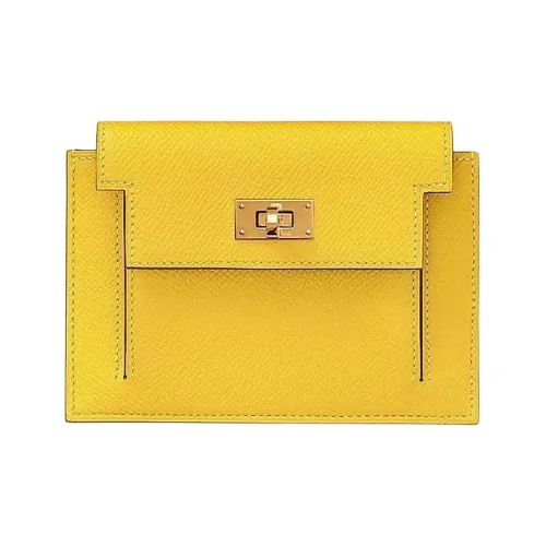 HERMES Kelly Pocket Epsom Телячья кожа Кошелек Женские 9O Jaune DE Неаполитанский желтый