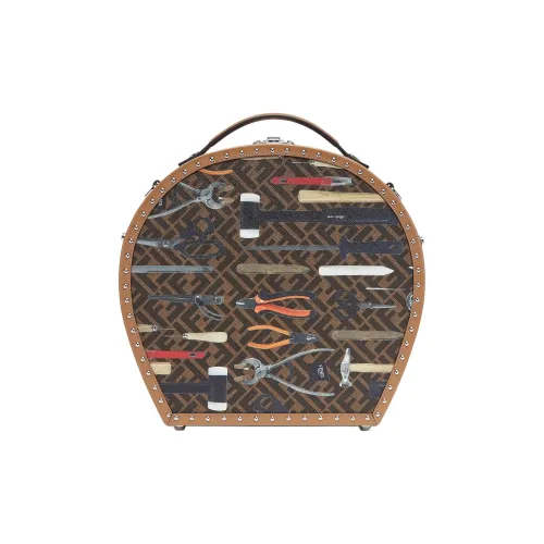 FENDI Холст Hatbox Хранение Коробка Мужской Коричневый