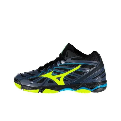 Mizuno Wave Hurricane 3 MID Мужские противоскользящие устойчивые к истиранию MID Тренировочные кроссовки Мужской Черный Синий Желтый