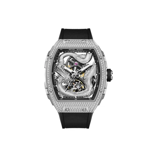 BEXEI Год Дракона Ограниченная серия Автоматический Механический Механизм Резиновый Ремешок Часы Мужские Часы Скелетный Циферблат