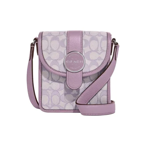 COACH Lonnie Ткань с коровьей кожей Маленькая квадратная сумка через плечо Маленькая женская Сиреневый Фиолетовый
