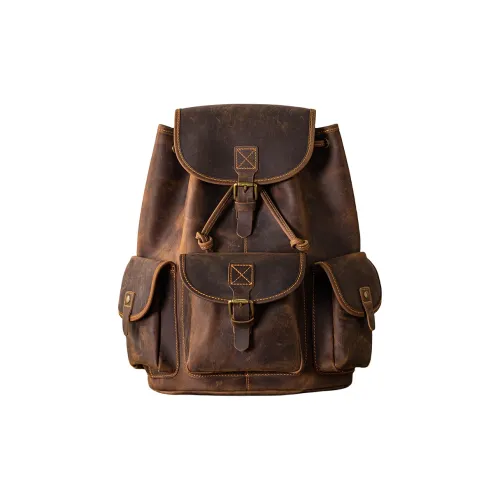 Back Step Лицевая коровья кожа Натуральная кожа Рюкзак Большой Унисекс Кофе