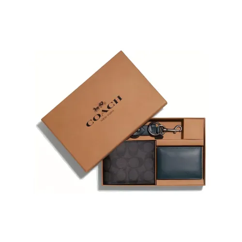 COACH 3 IN 1 Wallet Покрытый холст с телячьей кожей держатель для карт кошелек мужской черный яшма