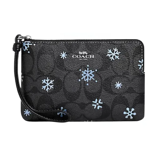 COACH Corner Zip PVC Запястье Сумка Клатч Маленький Женский Черный