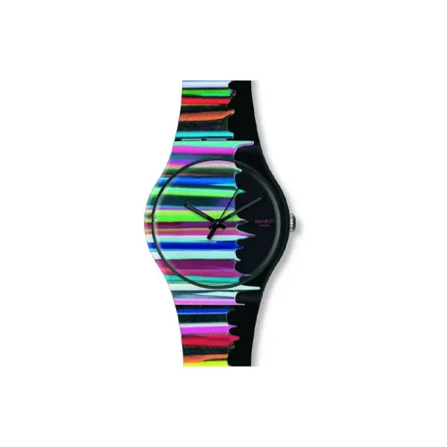 Swatch Quartz Механизм Унисекс Часы 41 мм Черный Циферблат Пластиковый Корпус Часы Искусственная Кожа Ремешок