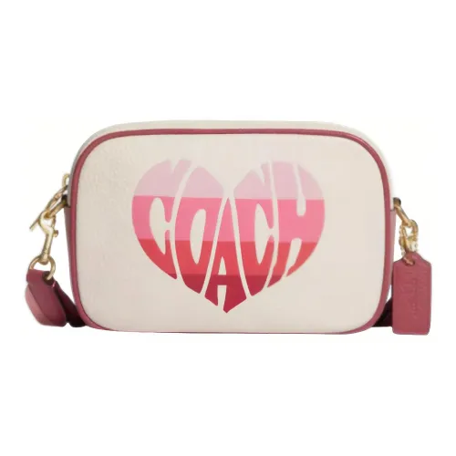 COACH Jamie Утонченный Камлет Текстура Коровья Кожа Camera Сумка Сумка через плечо Маленькая Женская Белая и Розовая