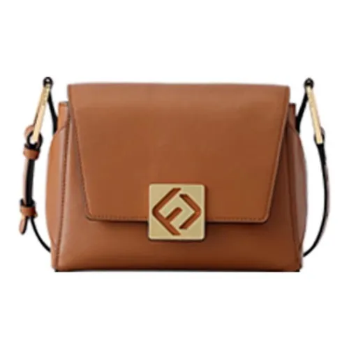 FION Коровья кожа и металл складная маленькая квадратная сумка сумка через плечо маленькая женская карамельно-коричневый