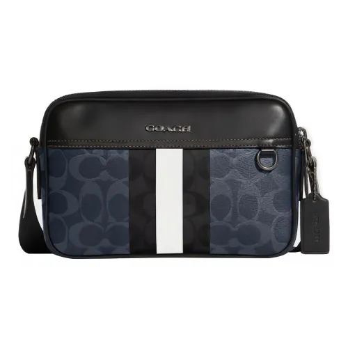 COACH Graham Полосы Коровья кожа Маленькая квадратная сумка Сумка через плечо Сумка на плечо Средний Мужской Джинсовый синий