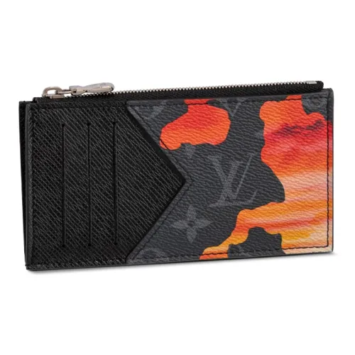 LOUIS VUITTON Покрытый холст Кошелек Держатель для карт Мужской Серый Красный