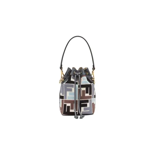 FENDI Холст Ведрообразная Сумка Маленькая Женская Светло-Синий Синий Коричневый